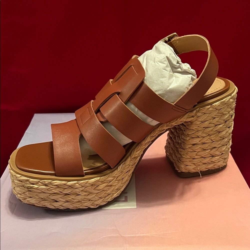 Women’s Tan Platform Woven Block Heel Sandal